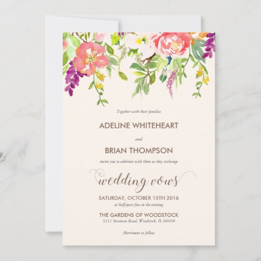 Wild Flowers Wedding Invitation Kaart (Voorkant)