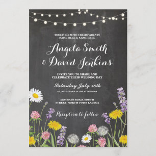 Wild Flowers Wedding Invitations Krijt Lichten Kaart