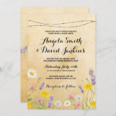 Wild Flowers Wedding  Lights Bloemen Uitnodigen Kaart (Voorkant / Achterkant)