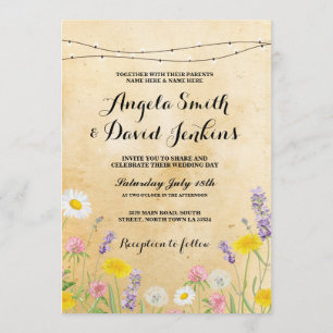 Wild Flowers Wedding  Lights Bloemen Uitnodigen Kaart