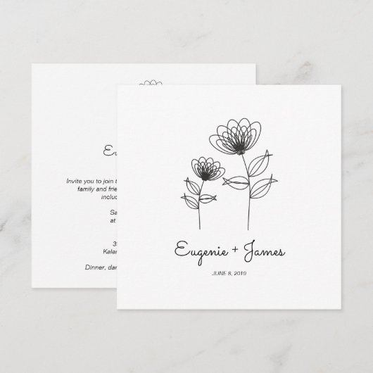 Wild Flowers Wedding Monogram Invitation Design Kaart (Voorkant / Achterkant)