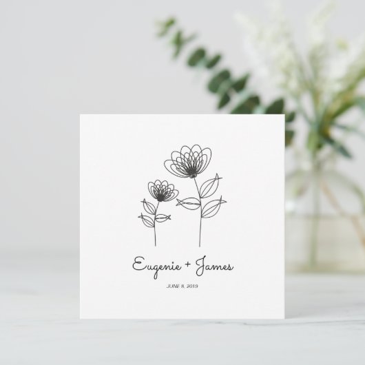 Wild Flowers Wedding Monogram Invitation Design Kaart (Staand voorkant)