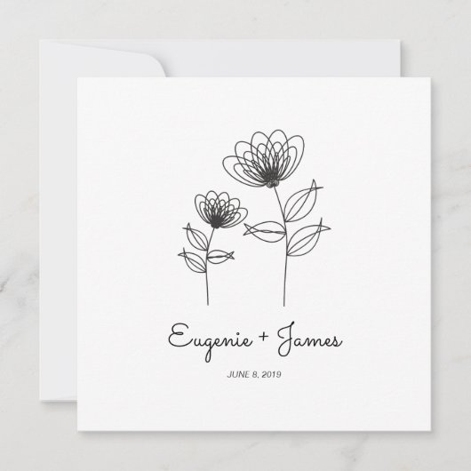 Wild Flowers Wedding Monogram Invitation Design Kaart (Voorkant)