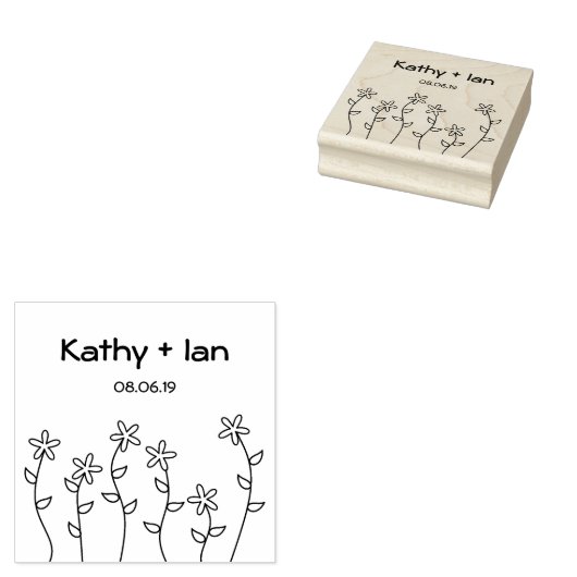 Wild Flowers with Branches and Leaves Design Rubberstempel (Gestempeld)