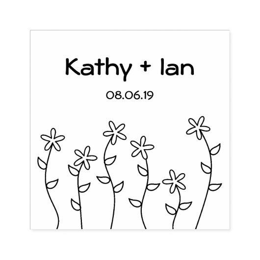 Wild Flowers with Branches and Leaves Design Rubberstempel (Afrduk)