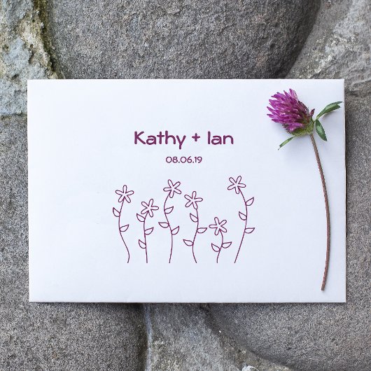 Wild Flowers with Branches and Leaves Design Rubberstempel