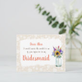 Wild Flowers, word jij mijn bruidsmeisje Kaart (Staand voorkant)