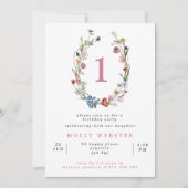 Wild Flowers Wreath Girl's 1e verjaardag Kaart (Voorkant)