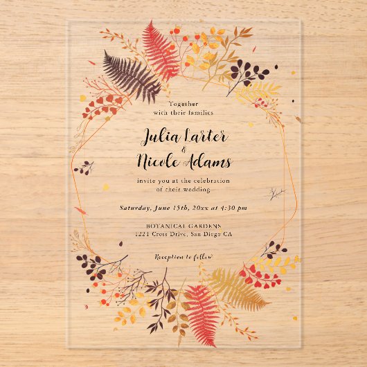 Wild Forest Bloemen Varen Paddenstoelen Foliage Br Acryl Uitnodigingen (Voorkant)