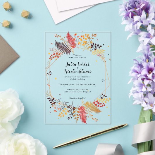 Wild Forest Bloemen Varen Paddenstoelen Foliage Br Acryl Uitnodigingen (Insitu (Huwelijk))