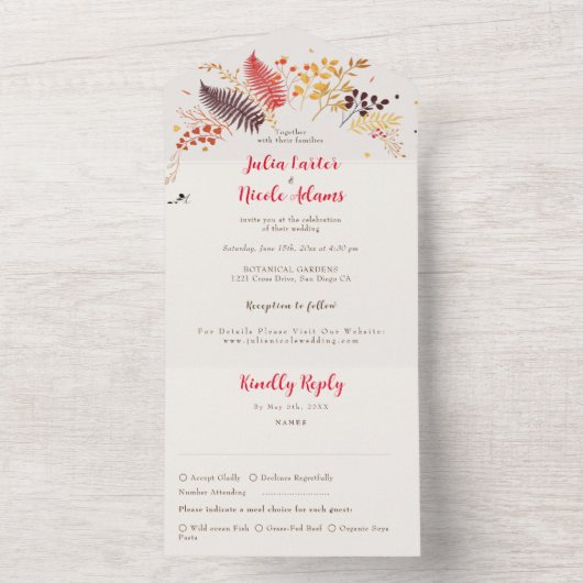 Wild Forest Bloemen Varen Paddenstoelen Foliage Br All In One Uitnodiging (Binnen)