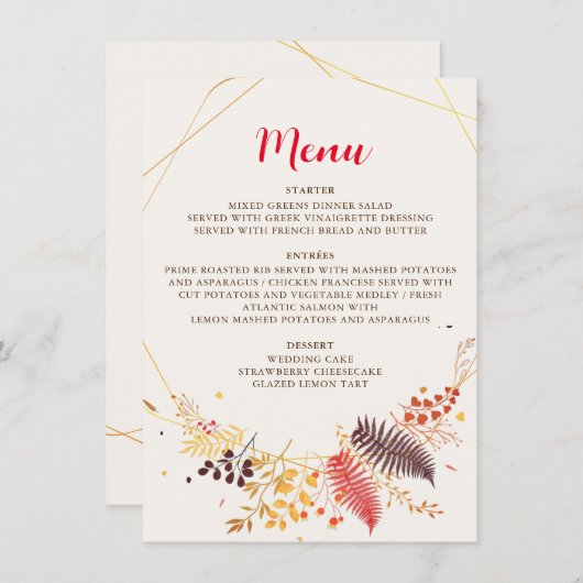 Wild Forest Bloemen Varen Paddenstoelen Foliage Br Menu (Voorkant / Achterkant)