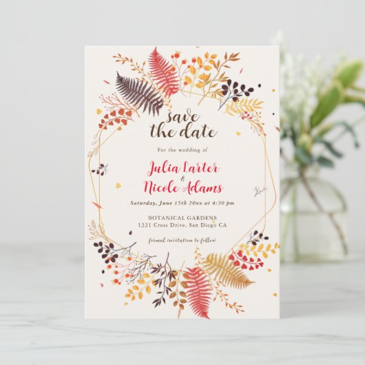 Wild Forest Bloemen Varen Paddenstoelen Foliage Br Save The Date (Staand voorkant)