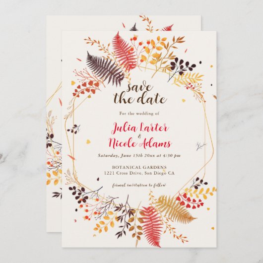 Wild Forest Bloemen Varen Paddenstoelen Foliage Br Save The Date (Voorkant / Achterkant)