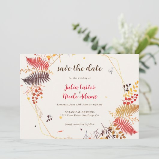 Wild Forest Bloemen Varen Paddenstoelen Foliage Br Save The Date (Staand voorkant)