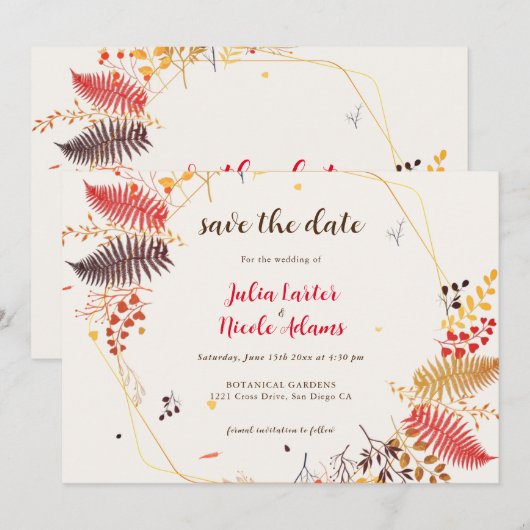 Wild Forest Bloemen Varen Paddenstoelen Foliage Br Save The Date (Voorkant / Achterkant)