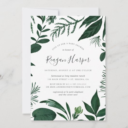 Wild Forest | Botanische Baby shower Kaart (Voorkant)