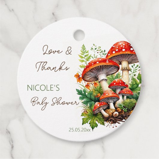 Wild forest champignons baby shower dank u bedankjes labels (Voorkant)