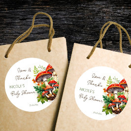 Wild forest champignons baby shower dank u gunst ronde sticker