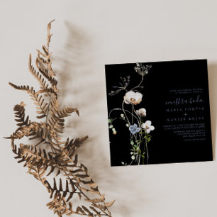 Wild Forest Floral Black Nuestra Boda Wedding Kaart