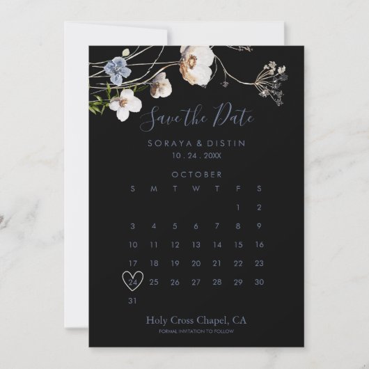 Wild Forest Floral Black Save the Date Calendar (Voorkant)