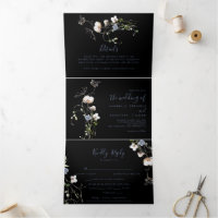 Wild Forest Floral Black Trifold Wedding