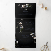 Wild Forest Floral Black Trifold Wedding