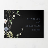 Wild Forest Floral Black Trifold Wedding Drieluik Uitnodiging (Cover)
