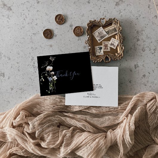 Wild Forest Floral Black Wedding Bedankkaart