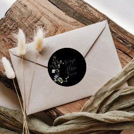 Wild Forest Floral Black Wedding Ronde Sticker