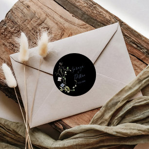 Wild Forest Floral Black Wedding Ronde Sticker