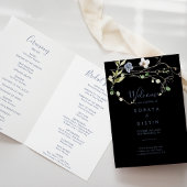 Wild Forest Floral Folded Black Wedding Programme Programma