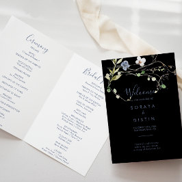 Wild Forest Floral Folded Black Wedding Programme Programma