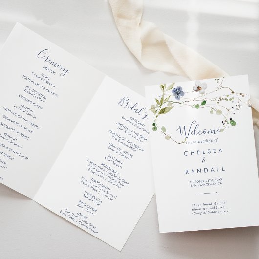 Wild Forest Floral Folded Wedding Programme Programma