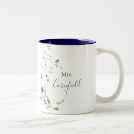 Wild Forest Floral Mrs. Pas getrouwd Bride Tweekleurige Koffiemok