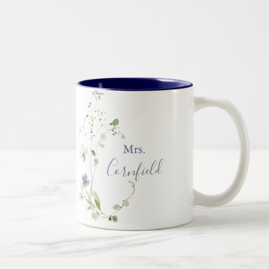 Wild Forest Floral Mrs. Pas getrouwd Bride Tweekleurige Koffiemok (Rechts)
