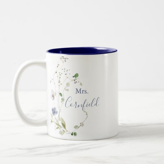 Wild Forest Floral Mrs. Pas getrouwd Bride Tweekleurige Koffiemok (Links)