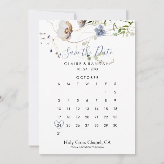 Wild Forest Floral Save the Date Calendar (Voorkant)