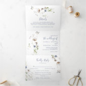 Wild Forest Floral Trifold Wedding Drieluik Uitnodiging (Binnen)