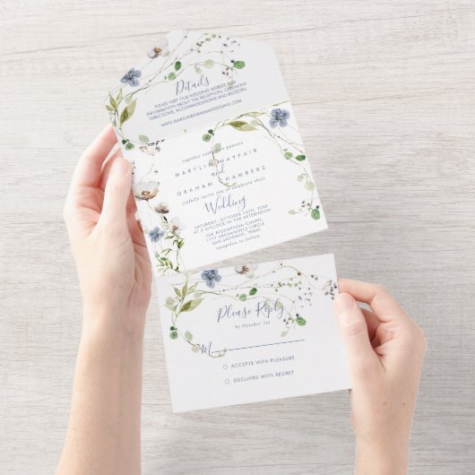 Wild Forest Floral Wedding All In One Uitnodiging (Afscheurbaar)