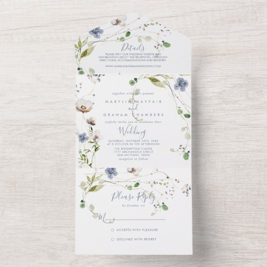Wild Forest Floral Wedding All In One Uitnodiging (Binnen)