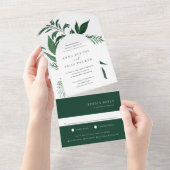 Wild Forest Green Botanical Arch Wedding All In One Uitnodiging (Afscheurbaar)