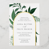 Wild Forest Green Botanical Arch Wedding Folie Uitnodiging (Voorkant)
