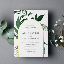 Wild Forest Green Botanical Arch Wedding Folie Uitnodiging