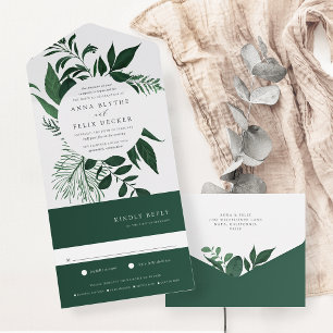 Wild Forest Green Botanical Lijst Wedding All In One Uitnodiging