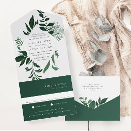 Wild Forest Green Botanical Lijst Wedding All In One Uitnodiging