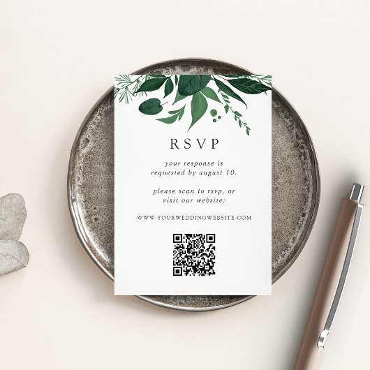 Wild Forest Green Botanical QR Code Weddenschap RS Informatiekaartje