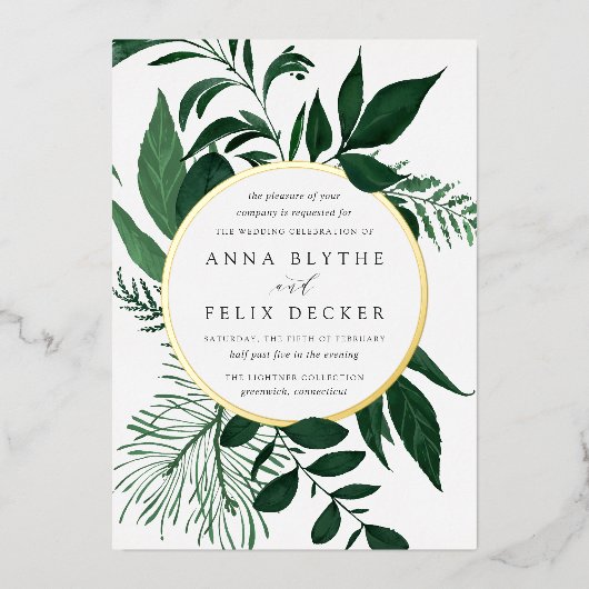 Wild Forest Green Botanical Wedding Folie Uitnodiging (Voorkant)