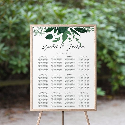 Wild Forest Green Botanical Wedding Seating Chart Poster