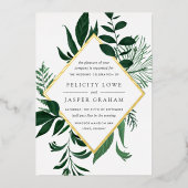 Wild Forest | Groene Waterverf olievlek Folie Uitnodiging (Voorkant)